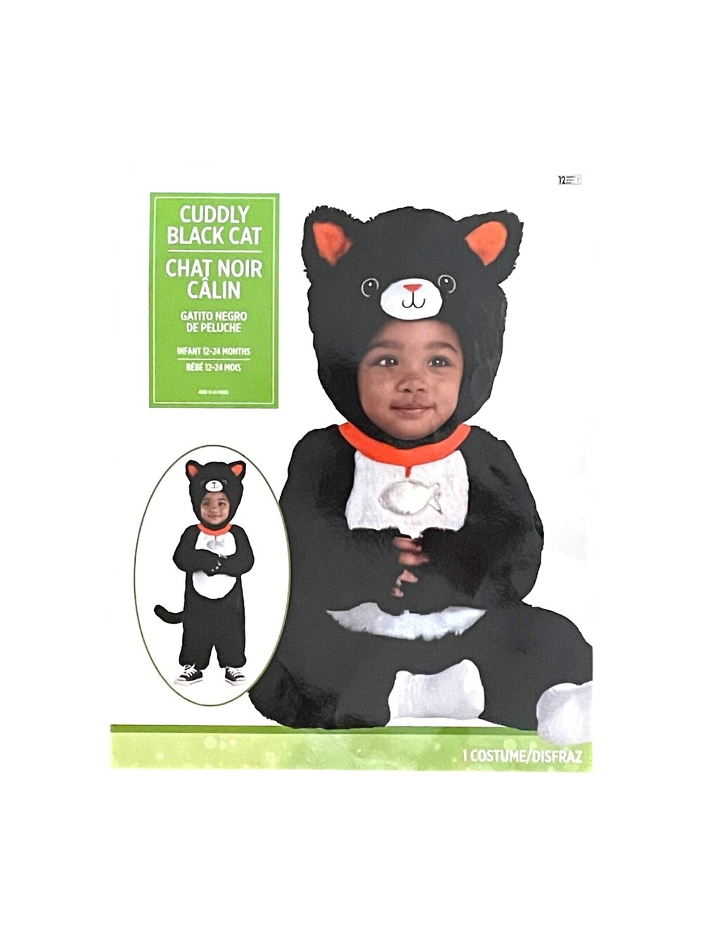 Cuddly Black Cat Baby Halloween Costume 0-6 mo 3 Piece Set